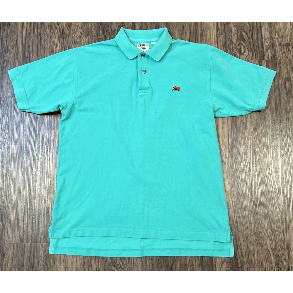 Perlis Polo Shirt Men's Crawfish Logo Classic Fit 100% Peruvian Cotton Green M